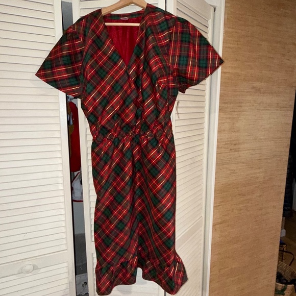 Gymboree Christmas Plaid Dupioni A-Line Wrap Midi Ruffle Dress Sz 2XL Adult 2963 - Picture 4 of 11